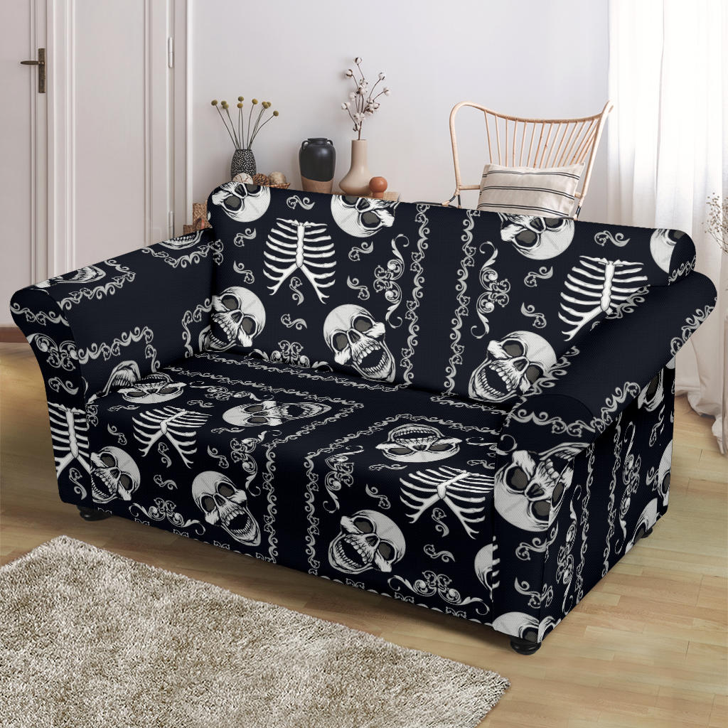 Bandana Skull Black White Print Design LKS306 Loveseat Couch Slipcover