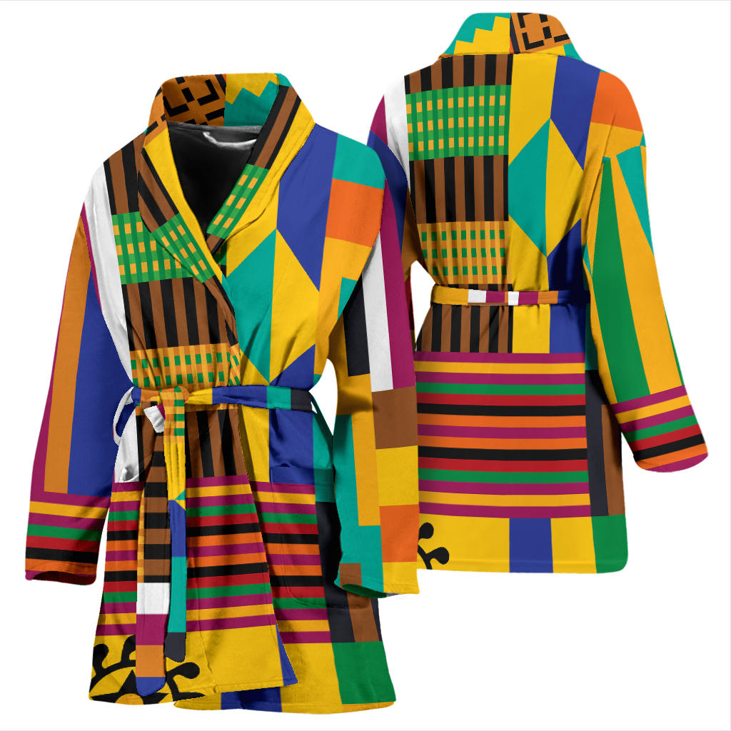 Kente Pattern Print Design 03 Women Bathrobe
