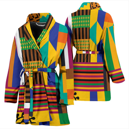 Kente Pattern Print Design 03 Women Bathrobe