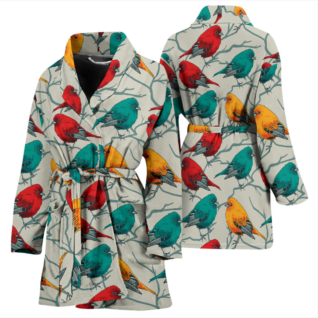 Birds Pattern Print Design 04 Women Bathrobe