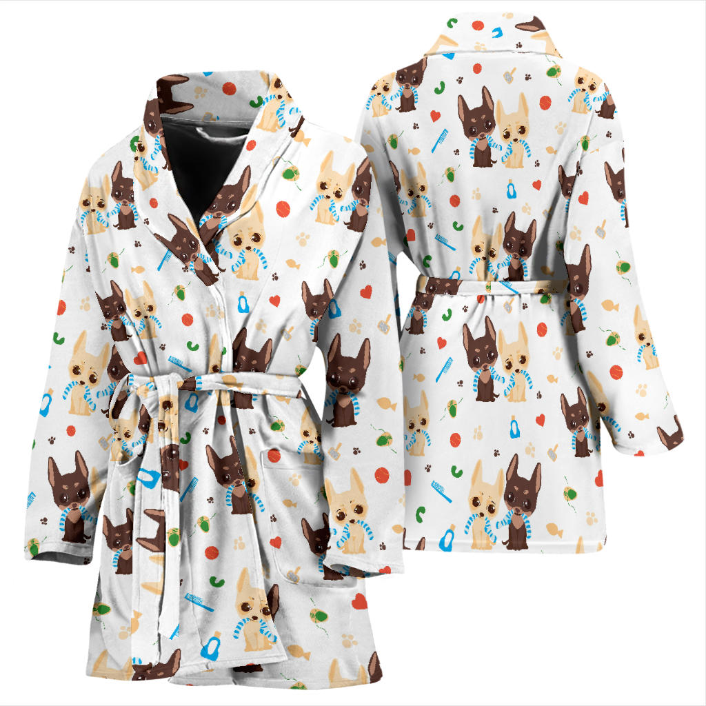Chihuahua Pattern Print Design 06 Women Bathrobe