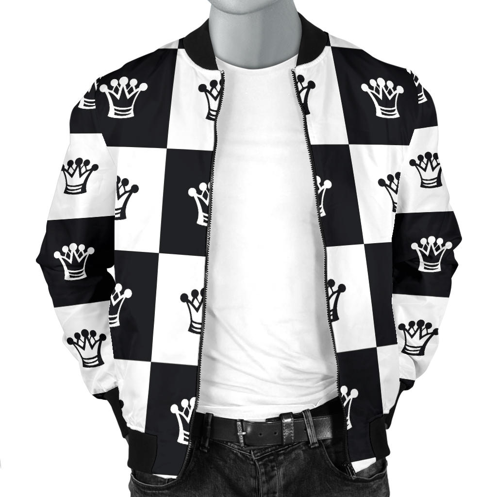 Checkered Flag Crown Pattern Men Bomber Jacket