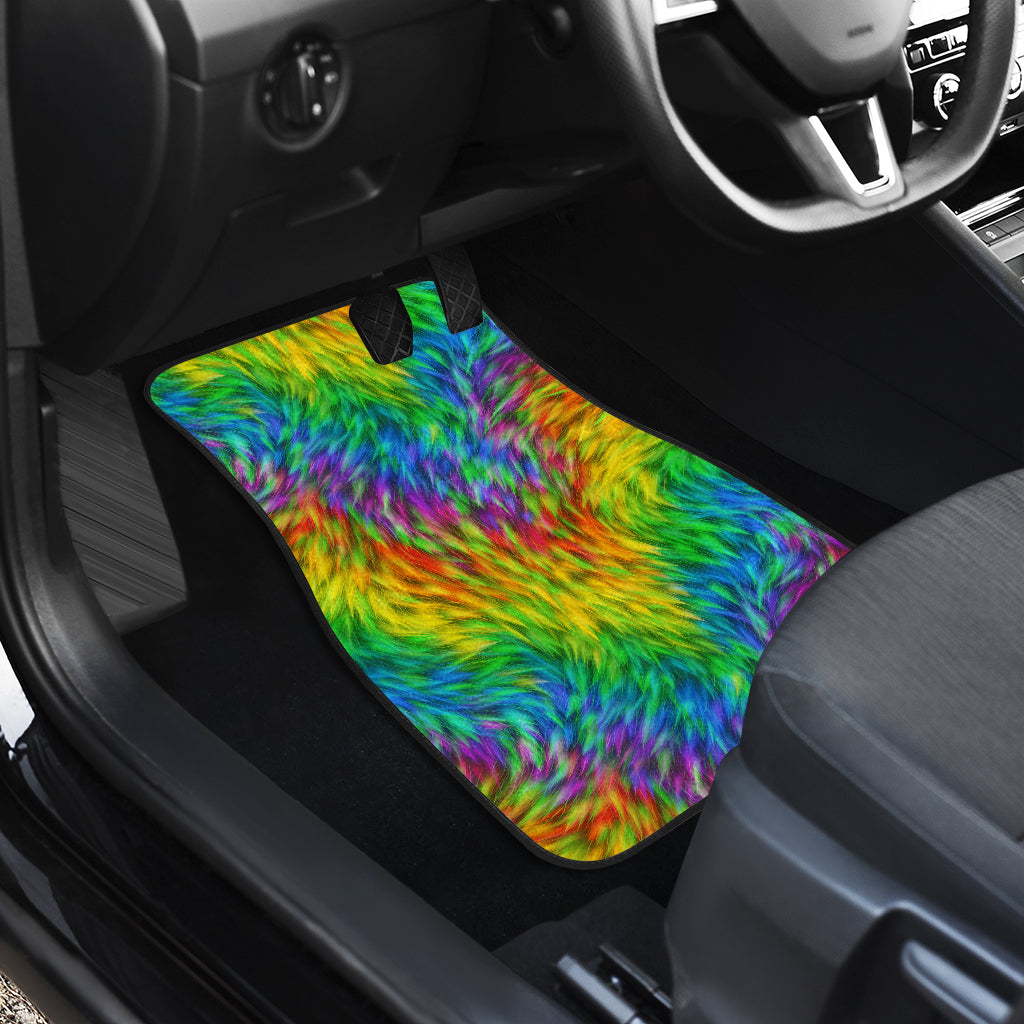 Rainbow Fur Design Print Car Floor Mats Front Back