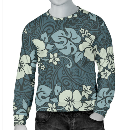Flower Hawaiian Hibiscus Style Print Pattern Men Long Sleeve Sweatshirt