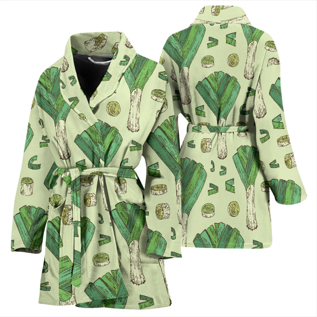Leek Pattern Print Design 04 Women Bathrobe