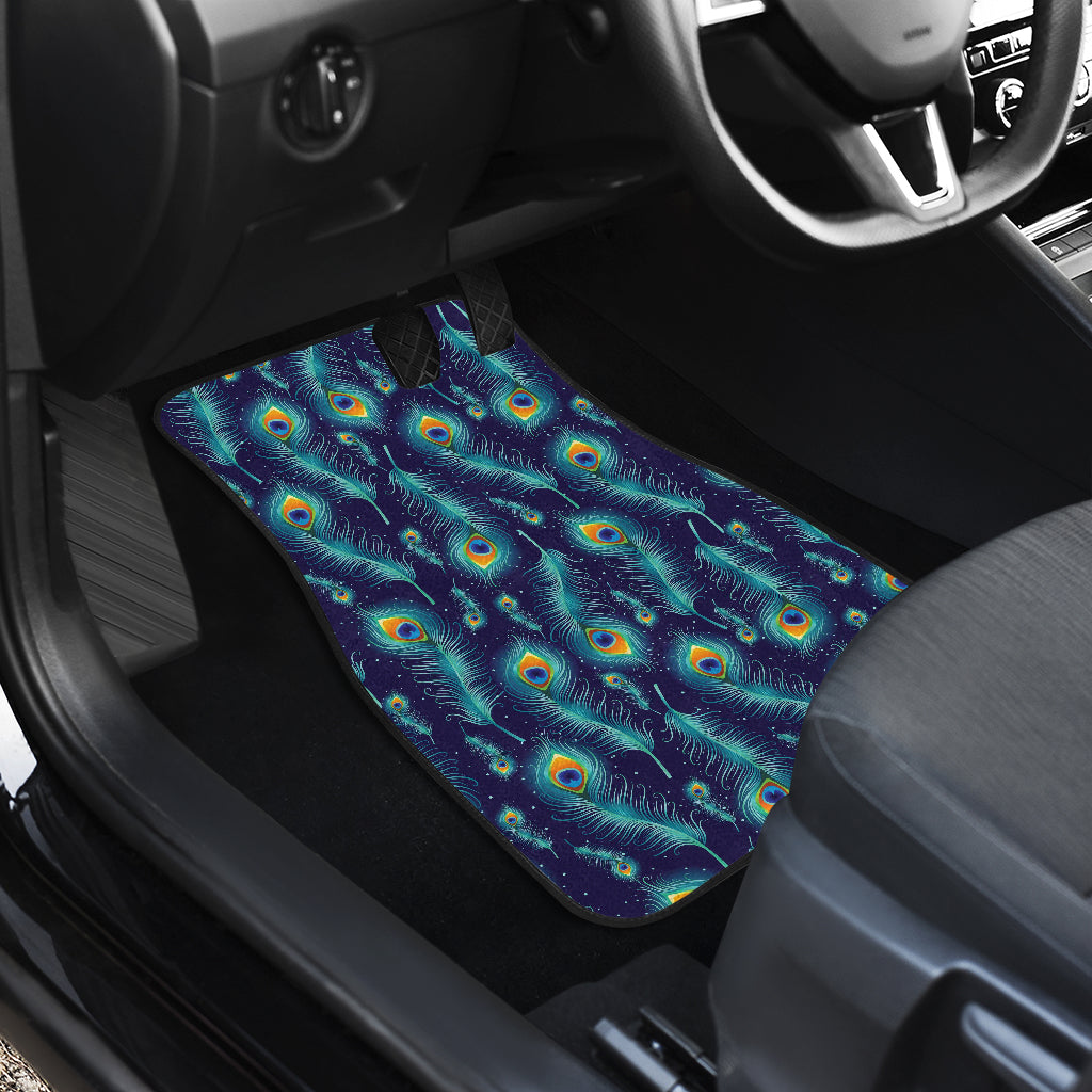 Peacock Feather Blue Design Print Car Floor Mats Front Back