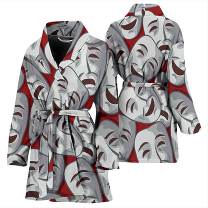 Acting Mask Pattern Print Design 01 Women Bathrobe