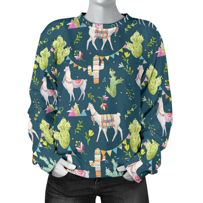 Llama with Cactus Design Print Women Long Sleeve Sweatshirt