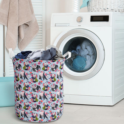 Panda Bear Flower Design Themed Print Laundry Basket