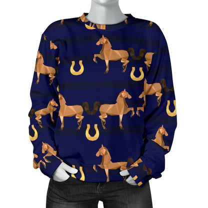Horse Luxury Themed Pattern Print Women Long Sleeve Sweatshirt