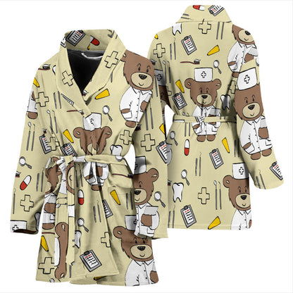 Nurse Bear Pattern Print Design A02 Women Bathrobe