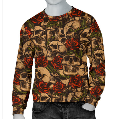 Skull Roses Vintage Design Themed Print Men Long Sleeve Sweatshirt