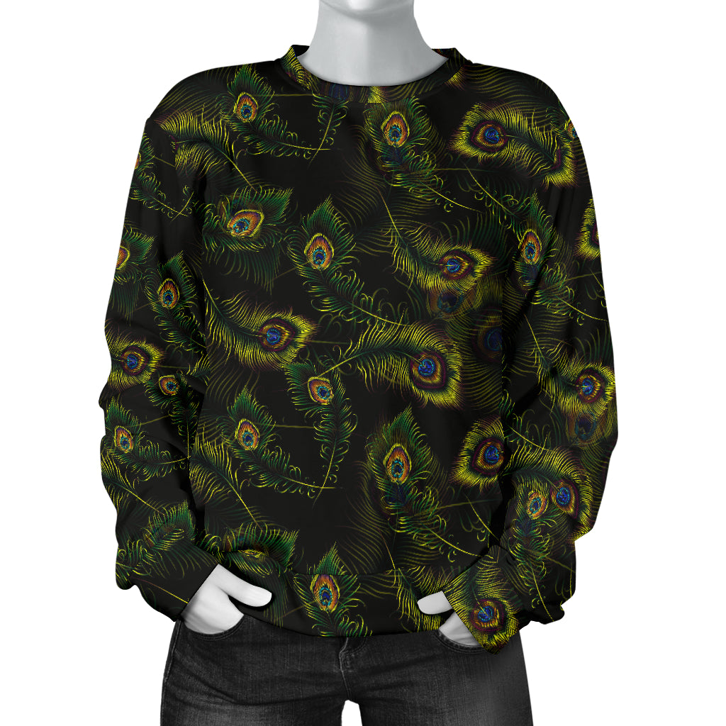 Peacock Feather Pattern Design Print Women Long Sleeve Sweatshirt