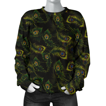 Peacock Feather Pattern Design Print Women Long Sleeve Sweatshirt