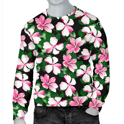 Hibiscus Pink Flower Hawaiian Print Men Long Sleeve Sweatshirt