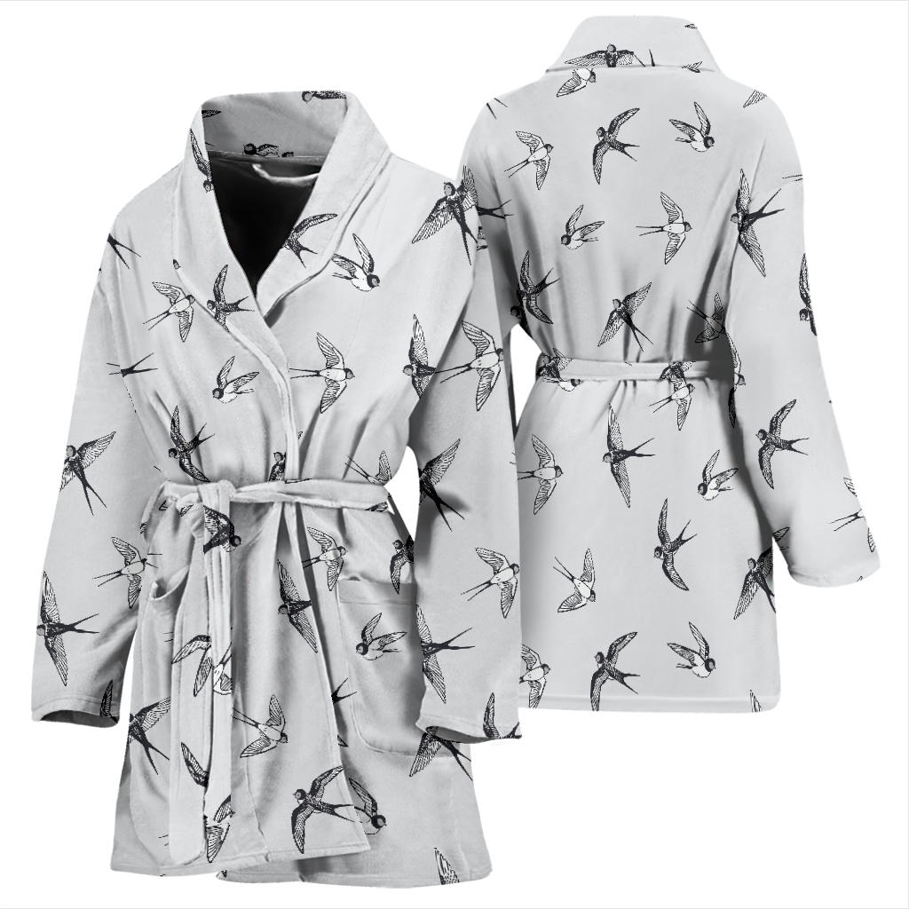 Swallow Bird Pattern Print Design 04 Women Bathrobe