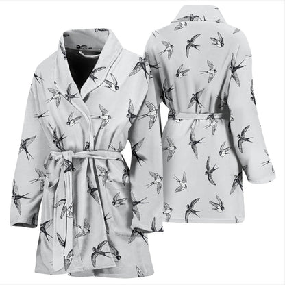 Swallow Bird Pattern Print Design 04 Women Bathrobe