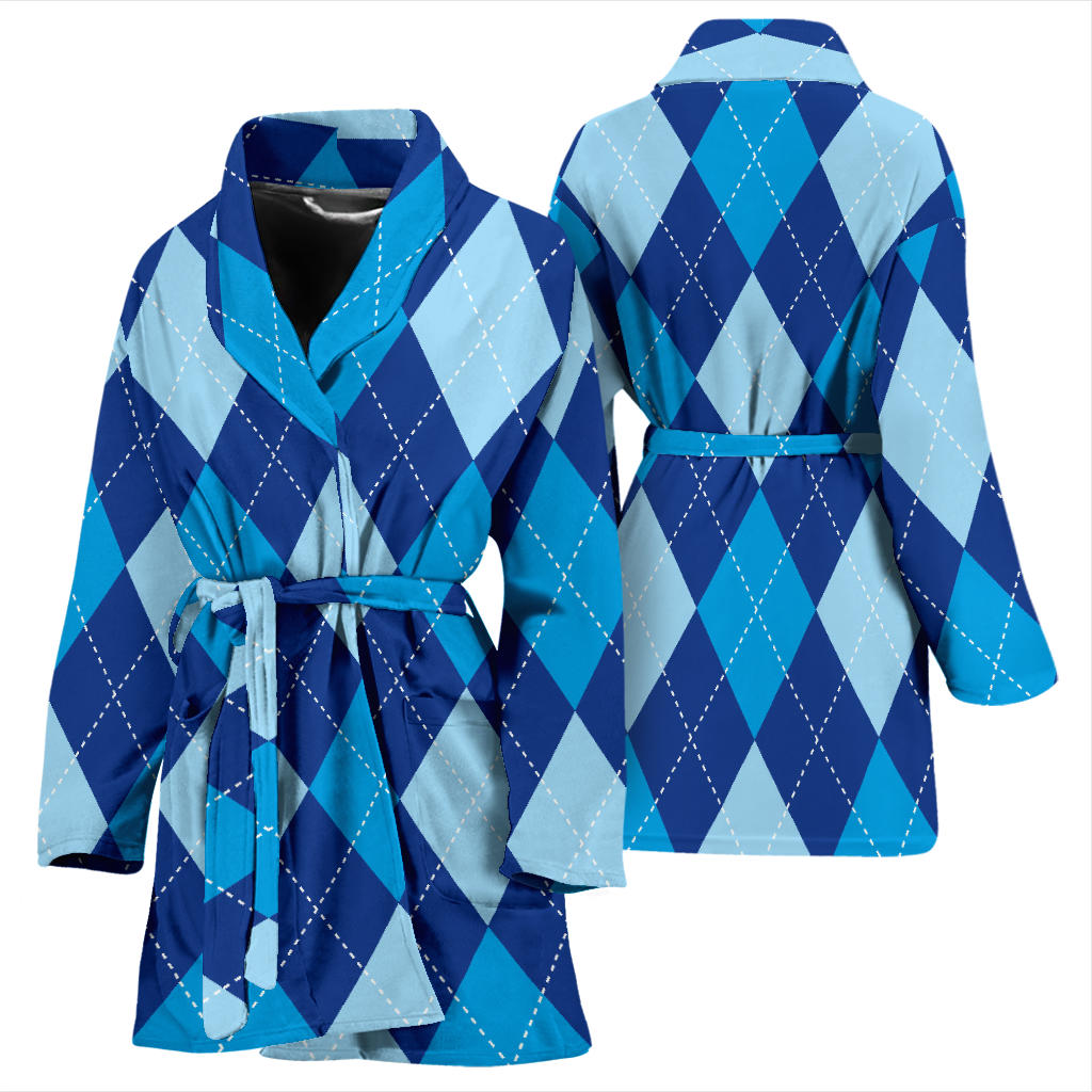 Argyle Blue Pattern Print Design 02 Women Bathrobe