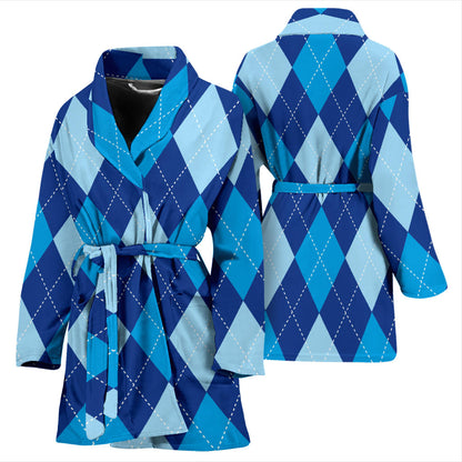 Argyle Blue Pattern Print Design 02 Women Bathrobe