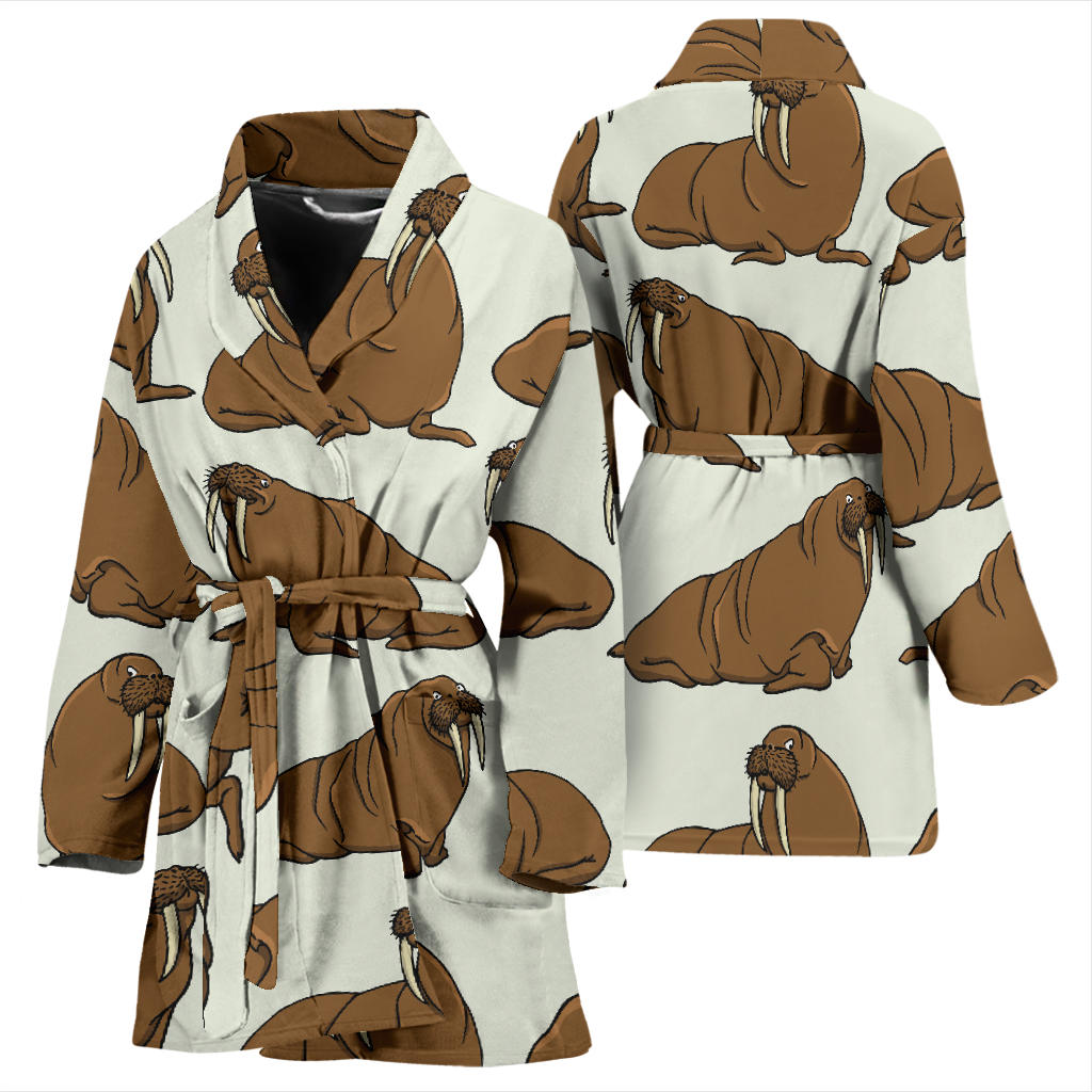 Walrus Pattern Print Design 03 Women Bathrobe