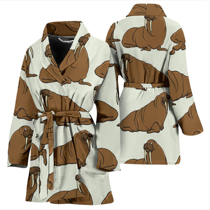 Walrus Pattern Print Design 03 Women Bathrobe