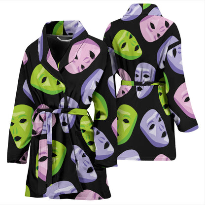 Acting Mask Pattern Print Design 04 Women Bathrobe