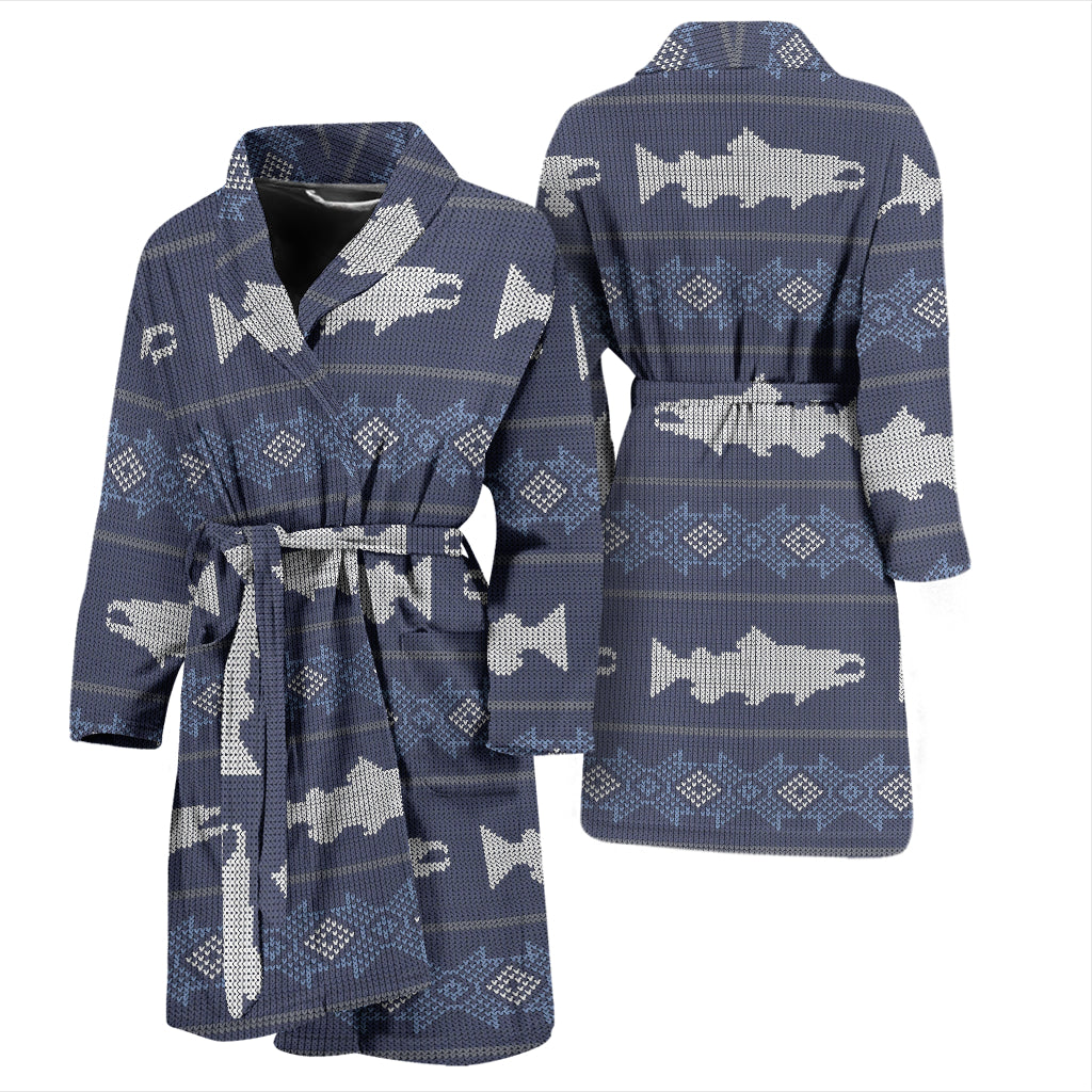 Salmon Fish Knit Style Print Design LKS304 Men Bathrobe
