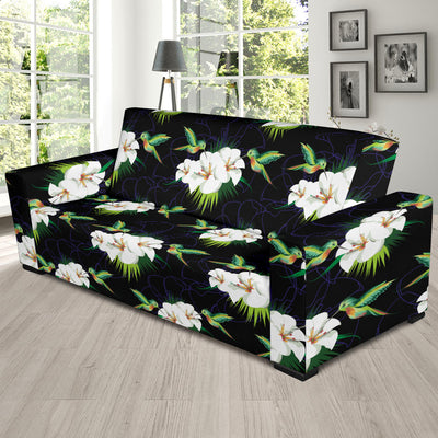 Hummingbird with Flower Pattern Print Design 03 Sofa Slipcover