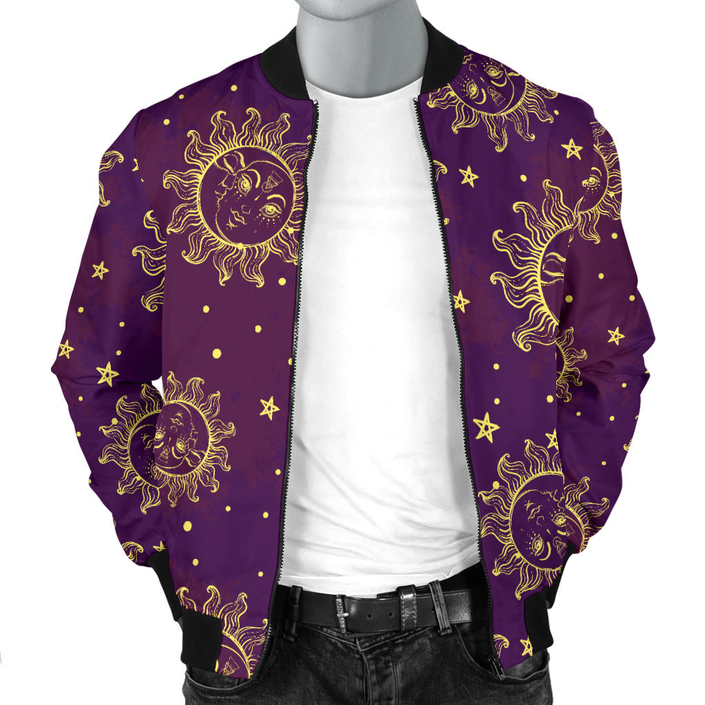 Sun Moon Star Design Themed Print Men Bomber Jacket