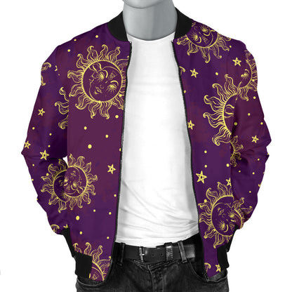 Sun Moon Star Design Themed Print Men Bomber Jacket