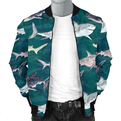 Shark Style Print Men Bomber Jacket