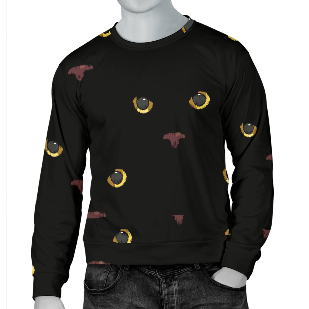 Black Cat Face Print Pattern Men Long Sleeve Sweatshirt