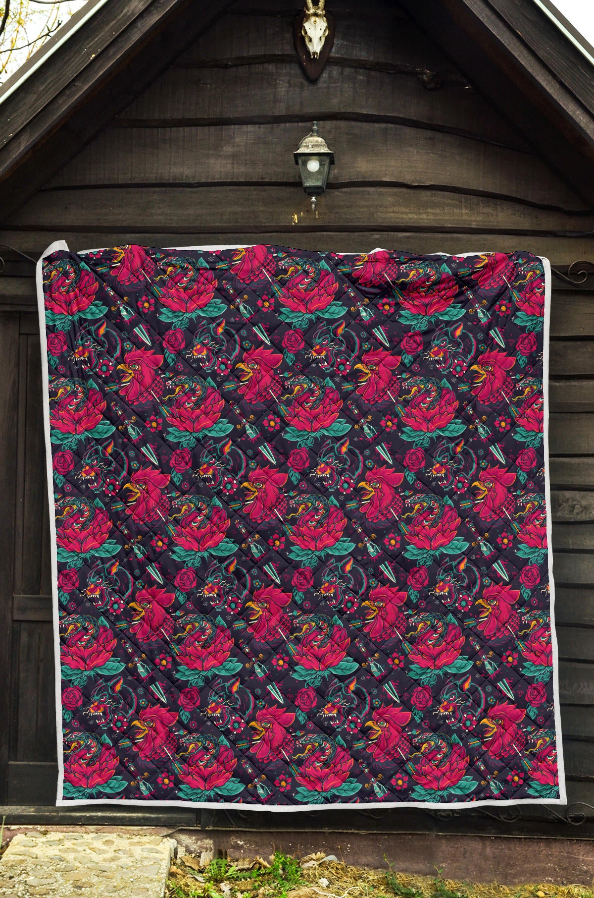 Old School Tattoo Print Quilt Bedspread