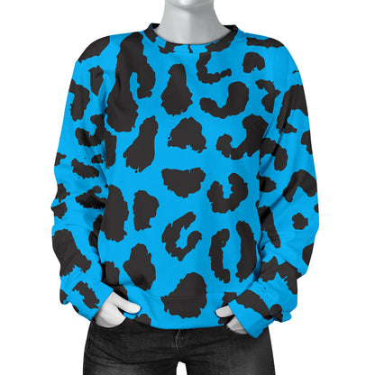 Cheetah Blue Print Pattern Women Long Sleeve Sweatshirt