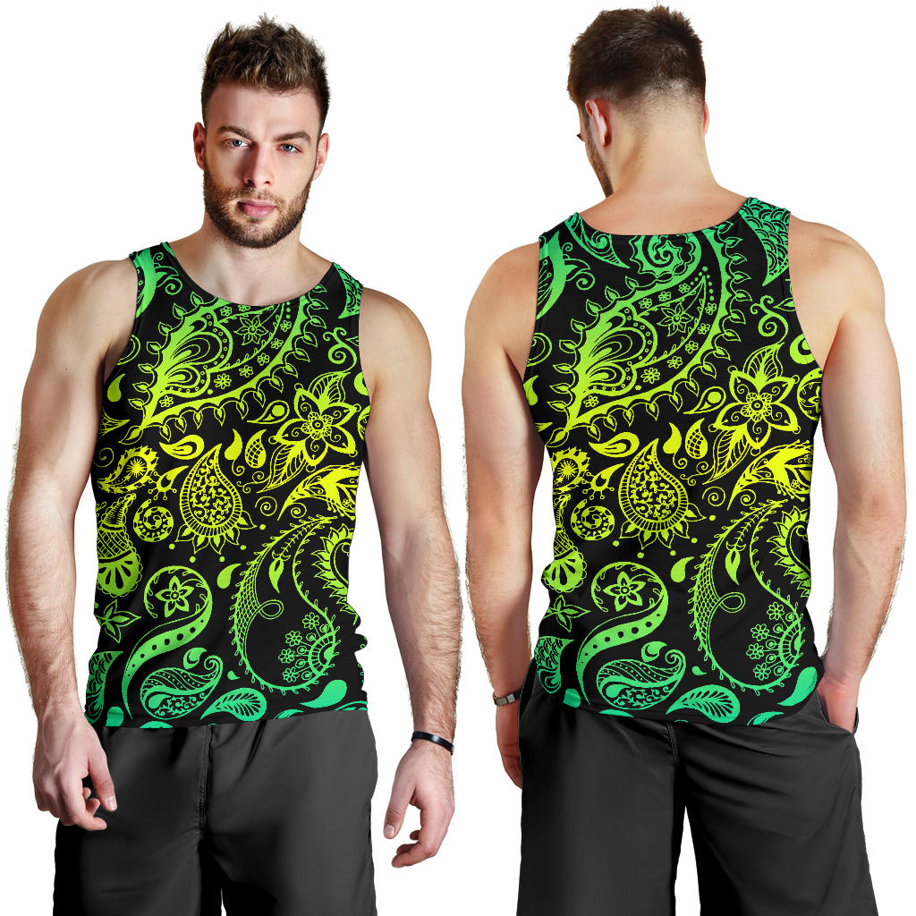 Paisley Green Design Print Men Tank Top