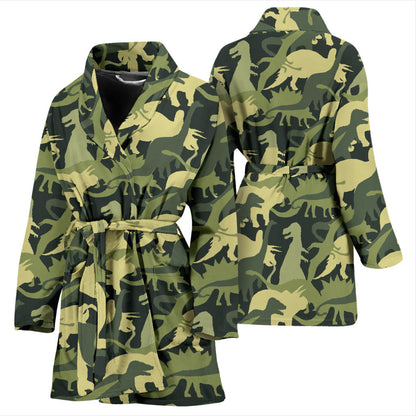 Camouflage Dinosaur Pattern Print Design 03 Women Bathrobe