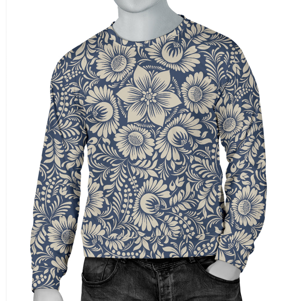 Elegant Floral Print Pattern Men Long Sleeve Sweatshirt