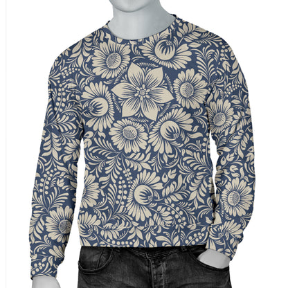 Elegant Floral Print Pattern Men Long Sleeve Sweatshirt