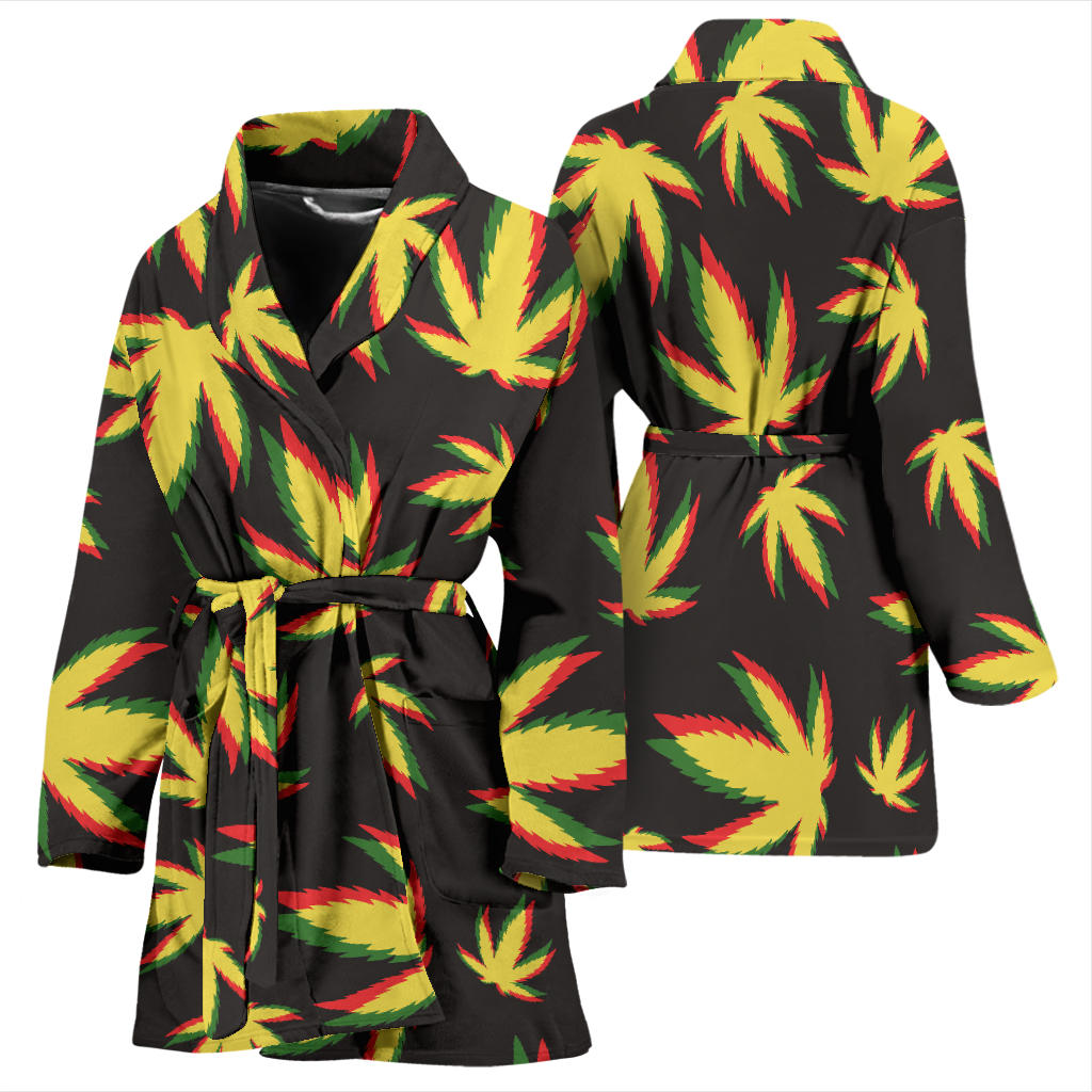 Pot Leaf Pattern Print Design A02 Women Bathrobe