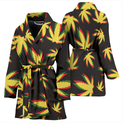 Pot Leaf Pattern Print Design A02 Women Bathrobe