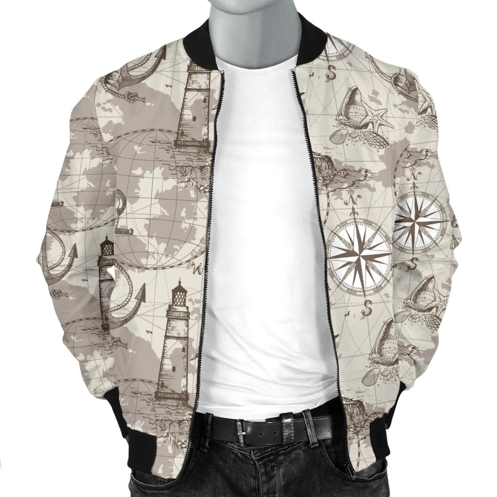 Nautical Map Design Themed Print Men Bomber Jacket