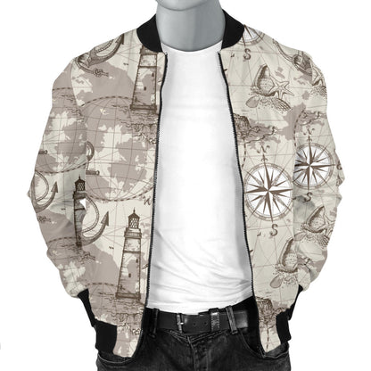 Nautical Map Design Themed Print Men Bomber Jacket