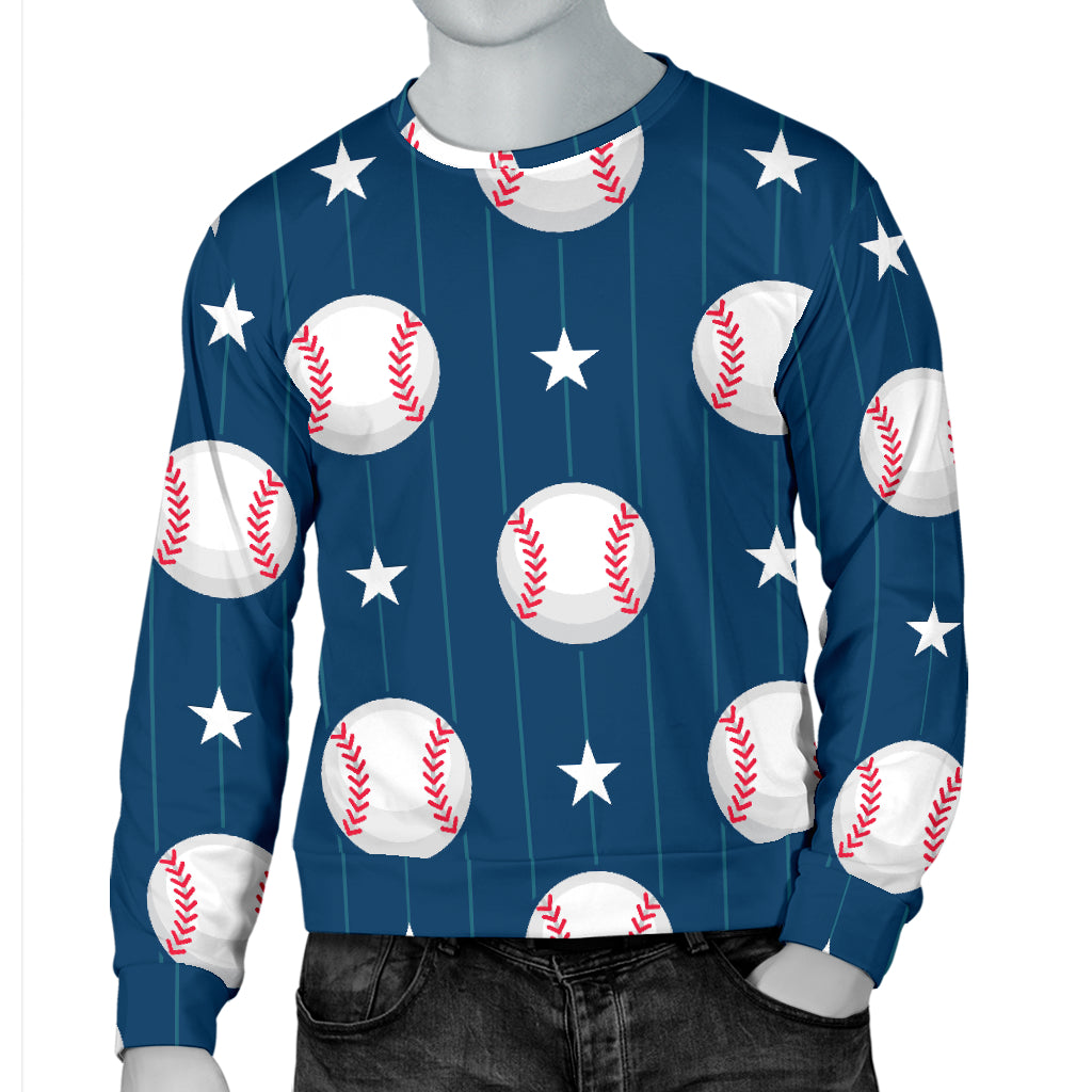 Baseball Star Print Pattern Men Long Sleeve Sweatshirt
