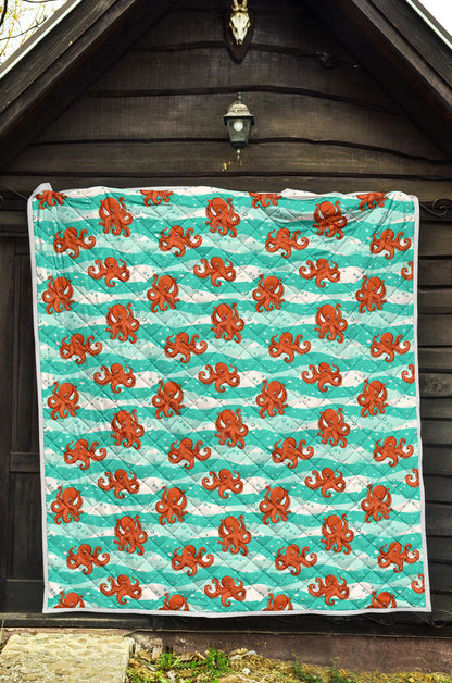 Octopus Cute Design Print Themed Quilt Bedspread