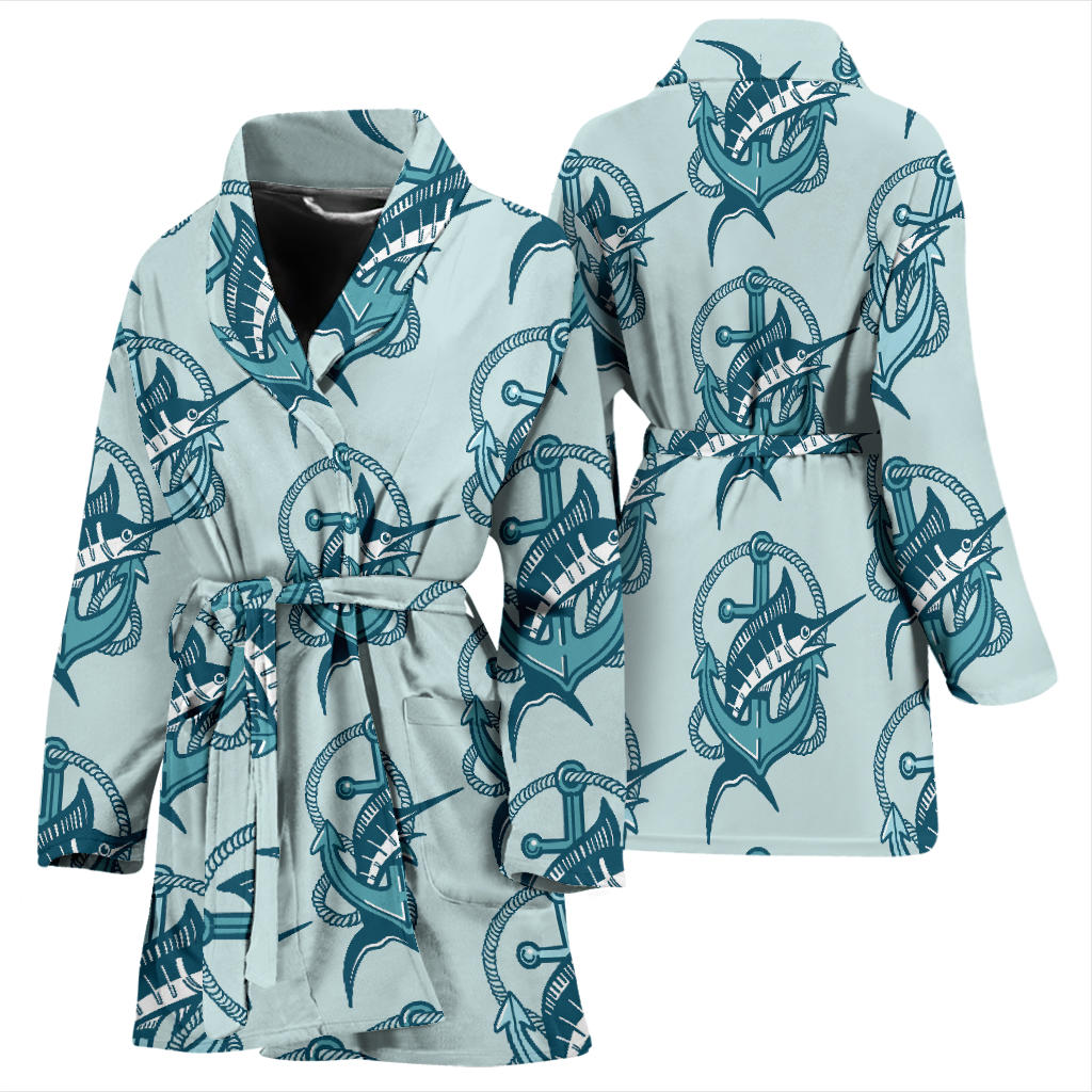 Swordfish Pattern Print Design 03 Women Bathrobe