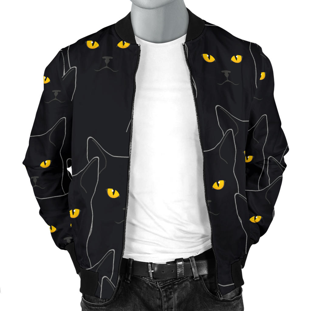 Black Cat Yellow Eyes Print Pattern Men Bomber Jacket