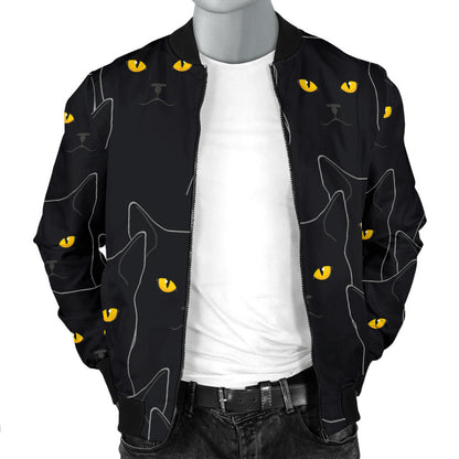 Black Cat Yellow Eyes Print Pattern Men Bomber Jacket