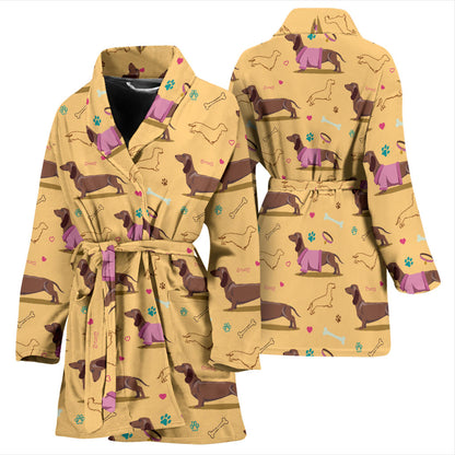 Dachshund Pattern Print Design 07 Women Bathrobe