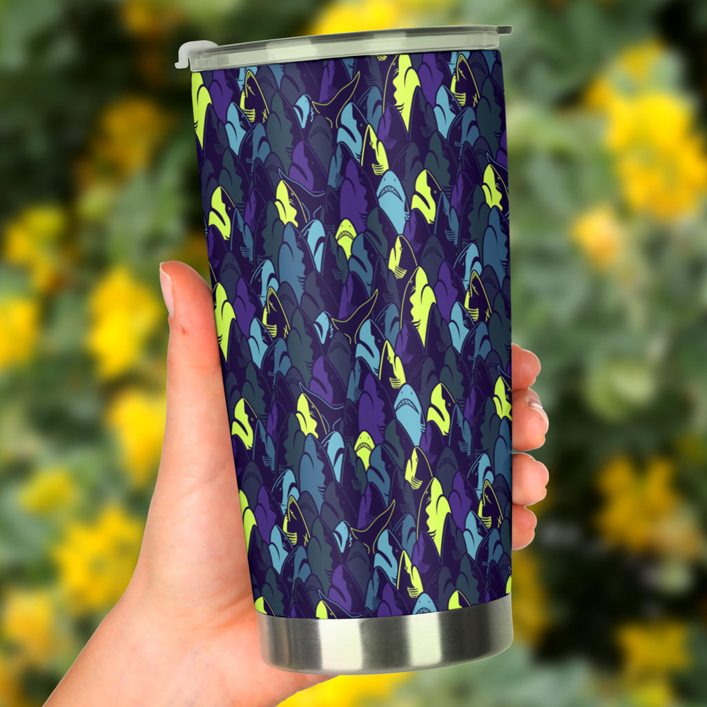 Shark Neon color Print Tumbler