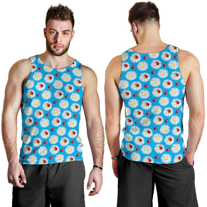 Ladybug with Daisy Themed Print Pattern Men Tank Top
